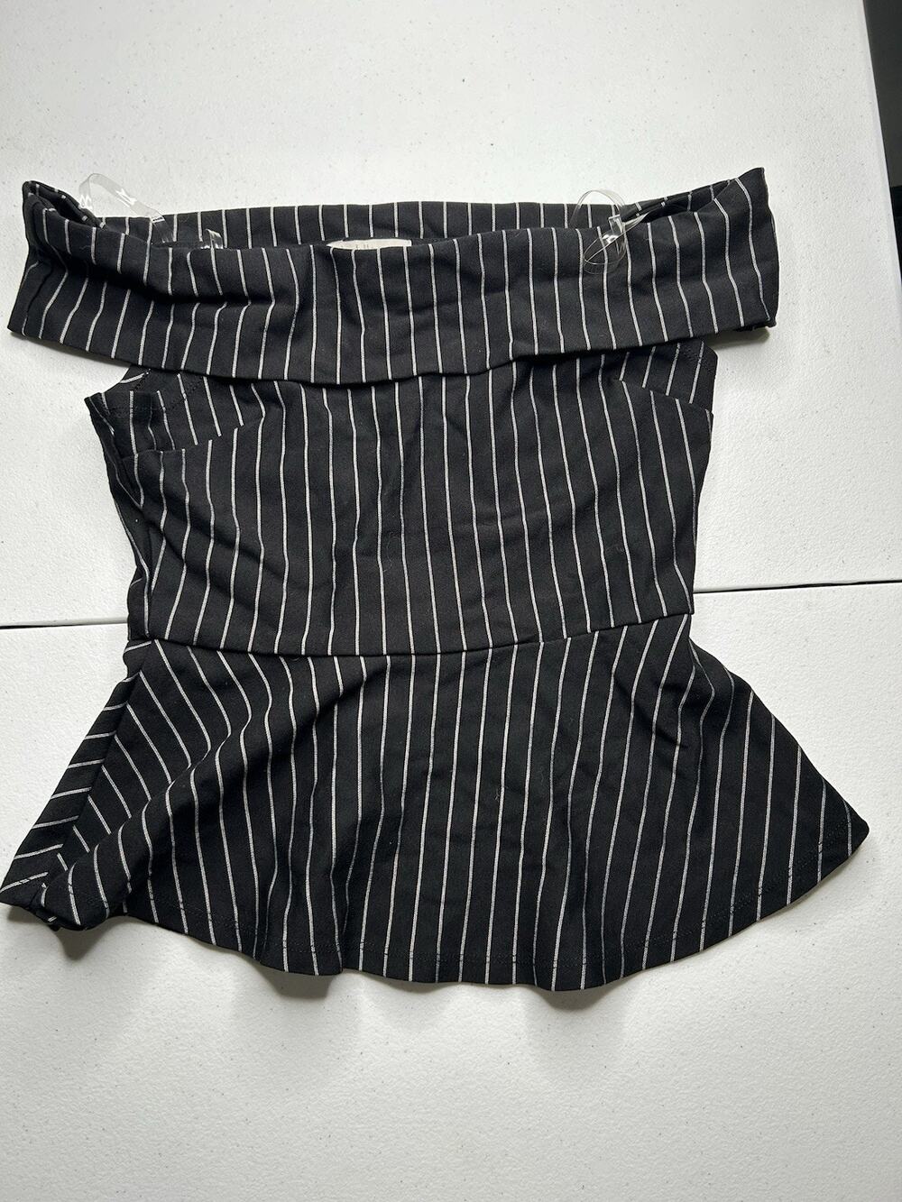 Charlotte Russe Vintage Y2K Pinstrip Off The Shoulder Peplum Top Size Small